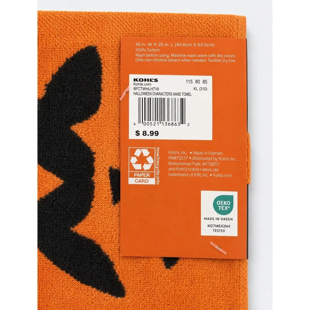 Celebrate Together Halloween Hand Towel Ghost Frankenstein Pumpkin Cotton NWT